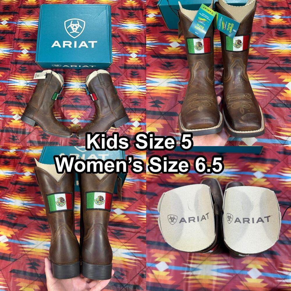 Ariat Orgullo Mexicano II 10039908 Kids 5 Womens 6.5 Brown Leather Western Boots